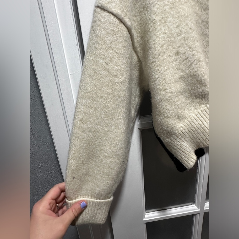 Topshop Women Crew Neck Knitted Long Sleeve Sweater, Beige and Black - Picture 5 of 9